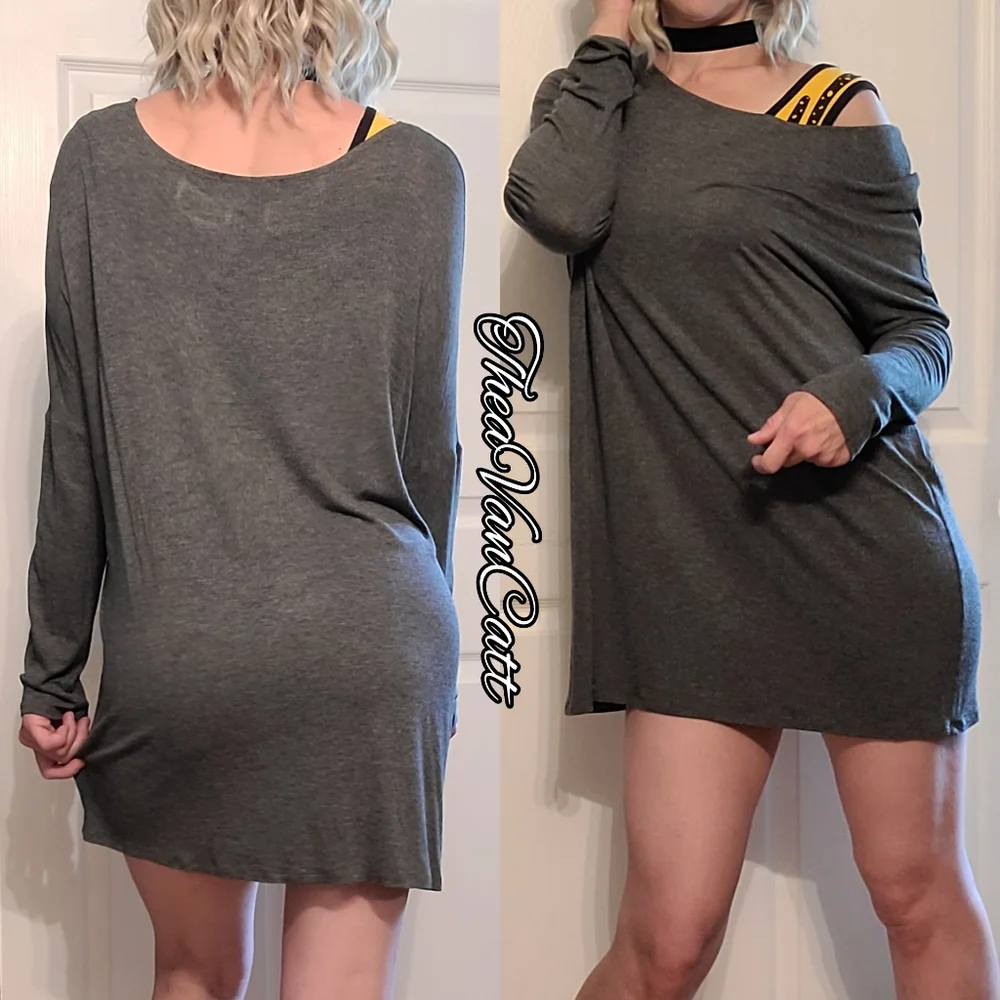Active Collections long sleeve charcoal gray relaxed fit mini dress / Tunic top! - Picture 3 of 5